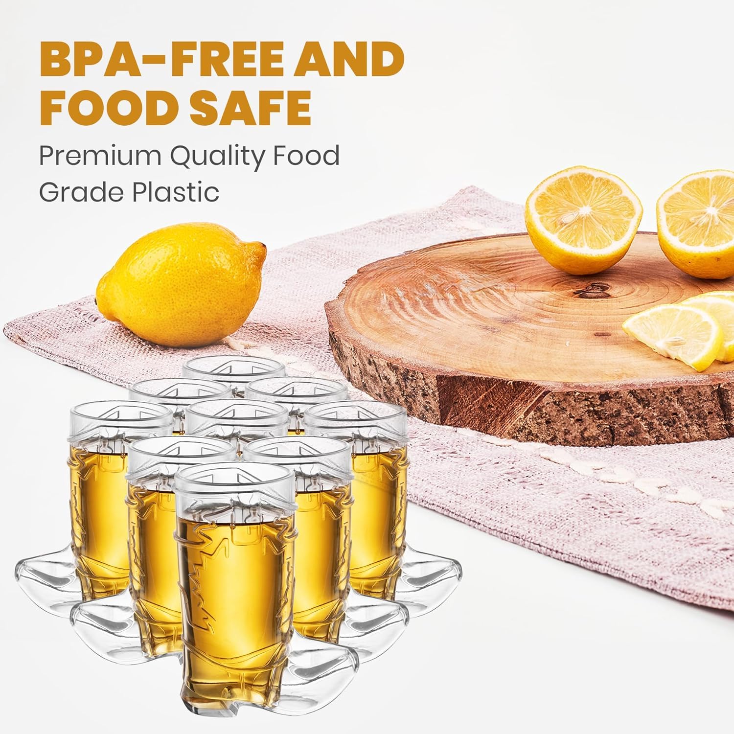 JoyServe Cowboy Boot Shot Glasses - Mini Reusable and Disposable Clear Plastic Shot Glass Cups for Themed Birthday Parties Decorations and Cowboy Bachelorette Party Favors, Holds 1-Oz